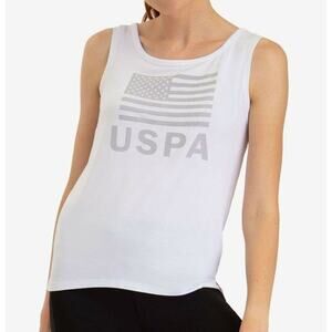 US Polo Women Active Tank Top Scoop Neckline and Flag Logo White Sz L New w Tags